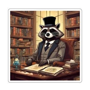 Victorian Raccoon Look at This Distinguished Gentleman Kiss-Cut Sticker 3”x3”